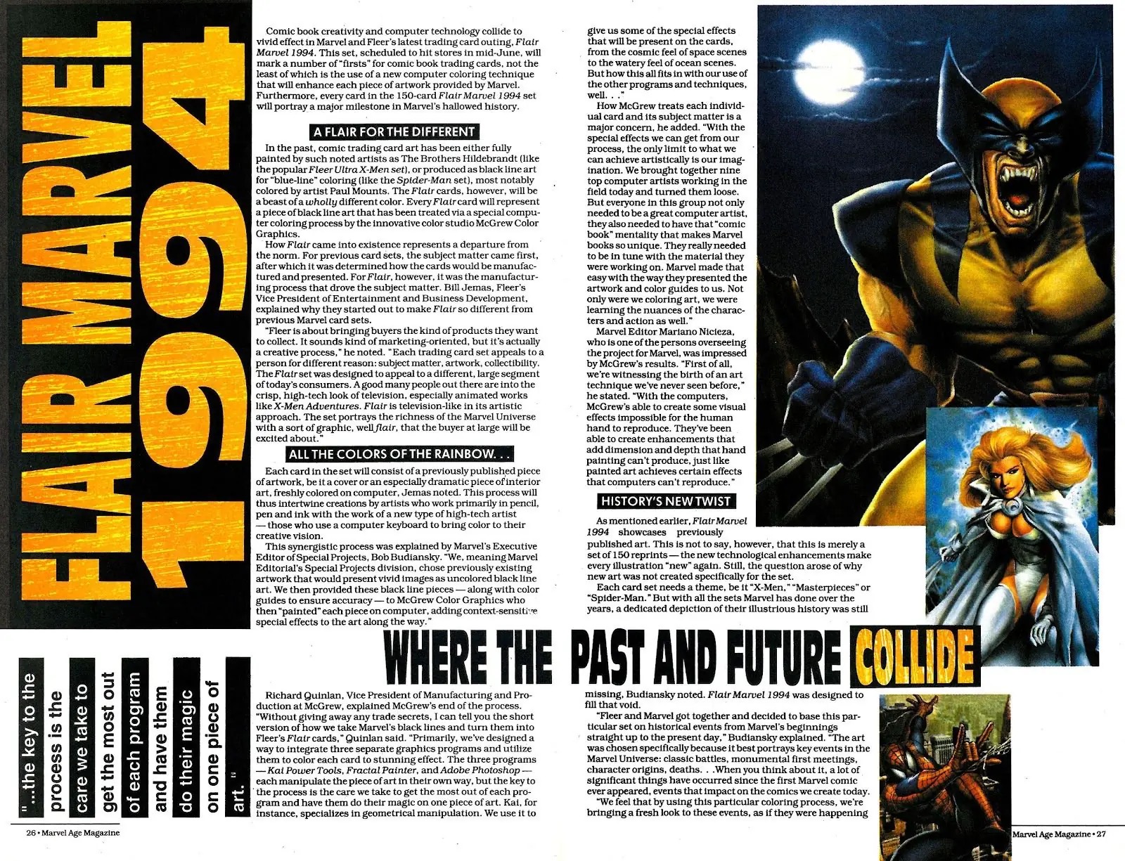 Marvel Age number 138, pages 26 and 27, Flair Marvel 1994: Where the Past and Future Collide