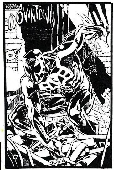 Black and white copy of the Spider-Man 2099 artwork supplied to the computer artist